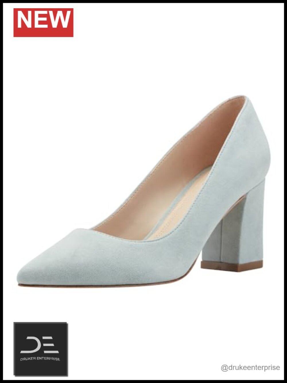 Suede Pointed Toe Block Heel Pumps Slip-On Formal Work Shoes